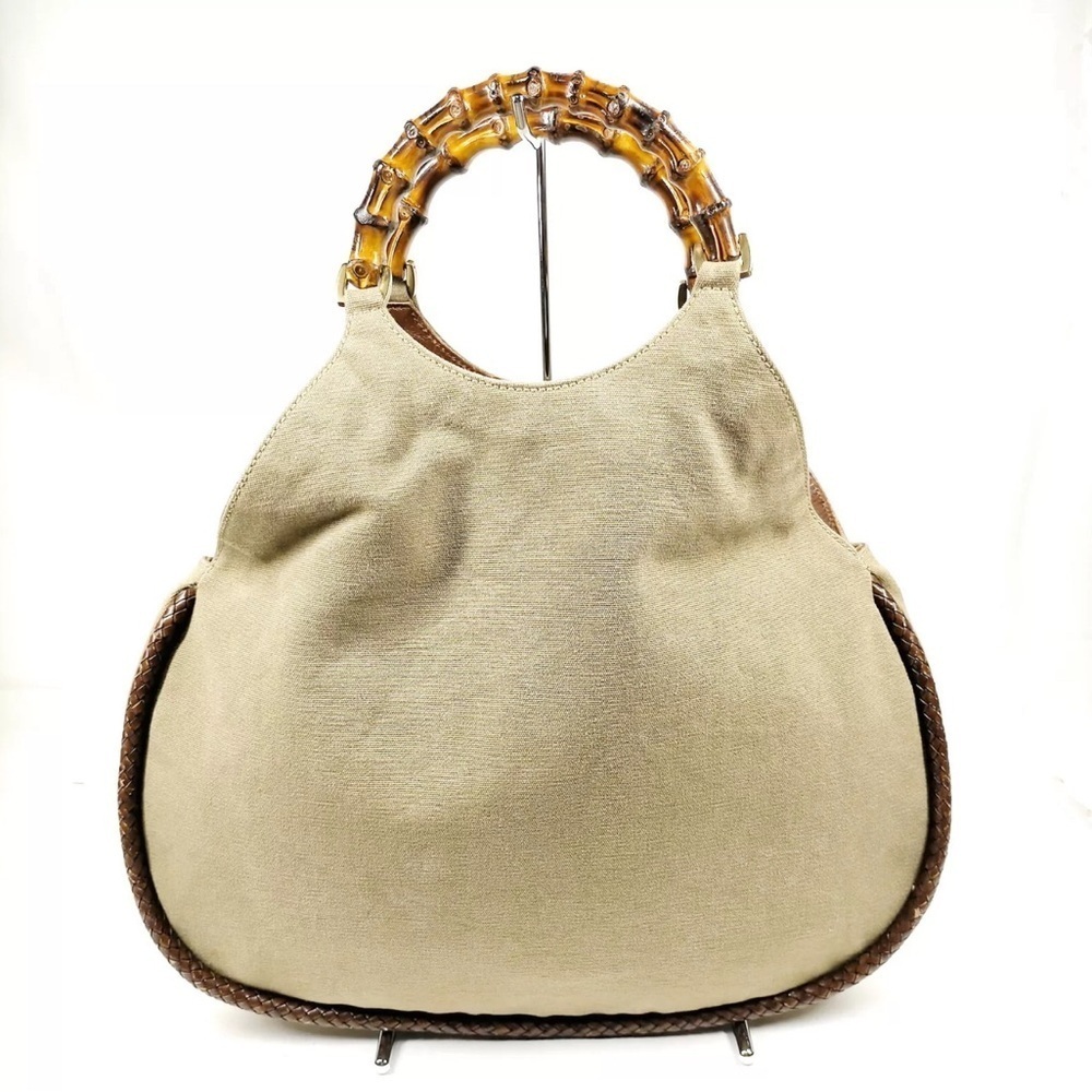 Gucci Hand Bag Bamboo Brown Canvas